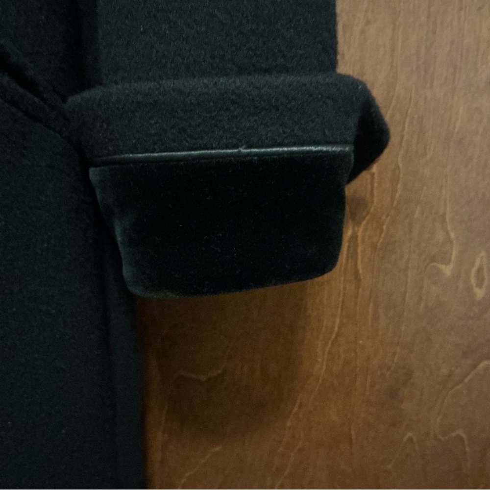 Vintage Super Fina Alorna Long Black Wool Coat Velvet Trim L / XL Classic Style - Picture 3 of 12